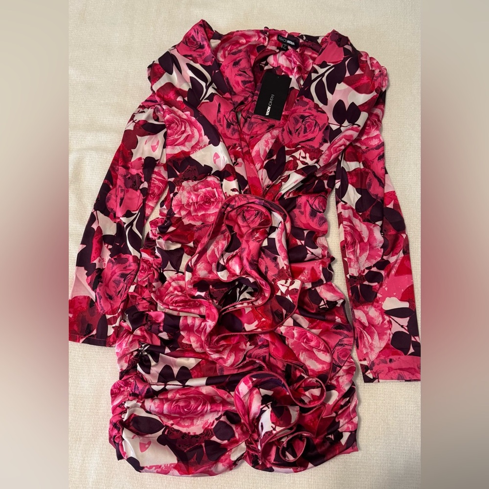 Fashion Nova Pink and Red Robe Dress